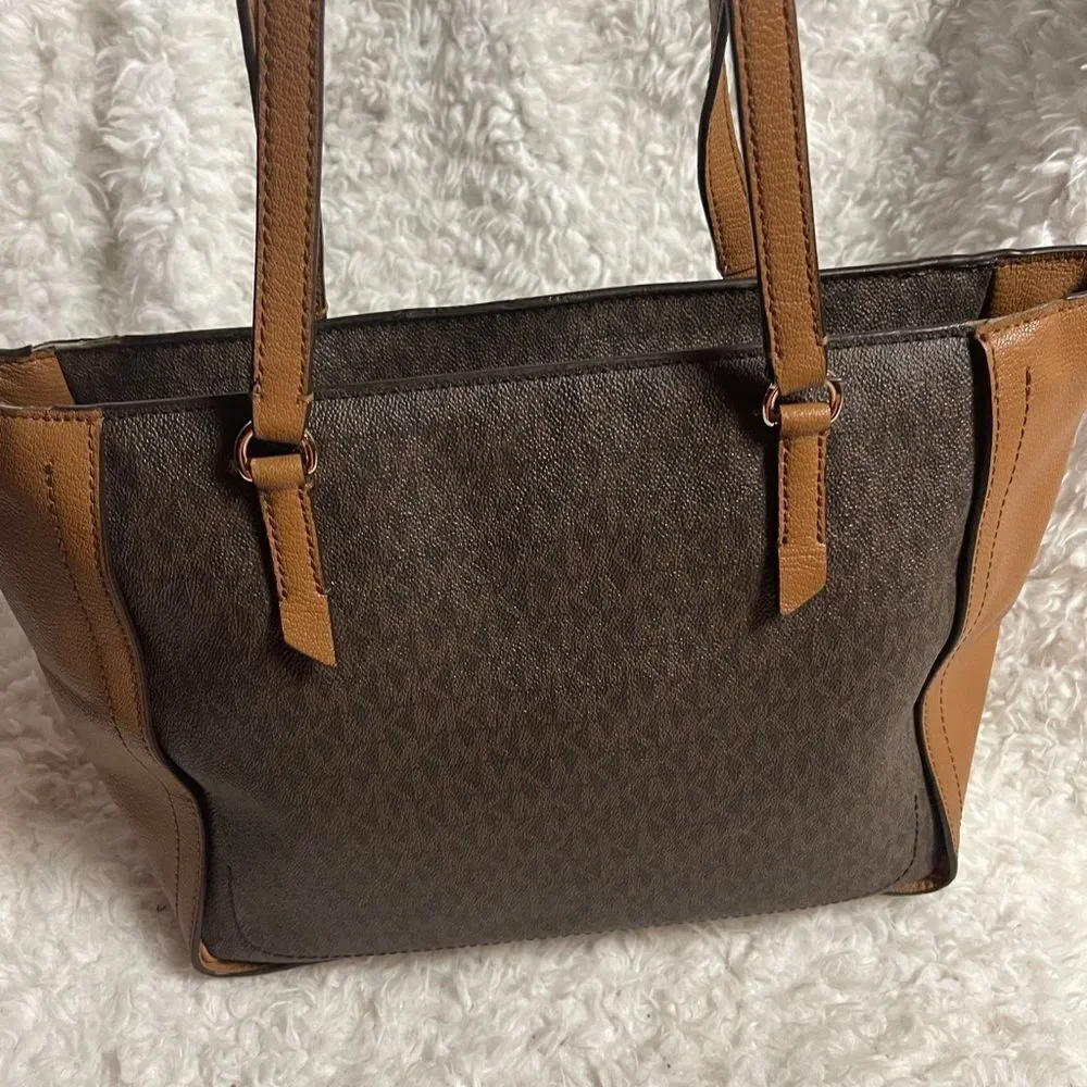 Michael Kors Brown and Tan Tote Bag with Structured Design
